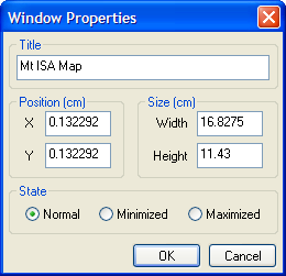 Harita Penceresi menüsünde var olan özellikler: Add Layer - Mevcut harita penceresine açık bir tabloyu ekler Window Properties Harita penceresi başlığını, konumunu, boyutunu ve durumunu (büyütülmüş,