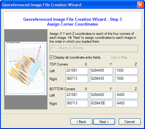 Veri konumu: Training 3D\Geology\Regional Cross-sections 1. 3D penceresinde, Insert > Image menü seçeneğini seçin. 2. Yeni imaj kolu için Properties diyaloğunu açın.