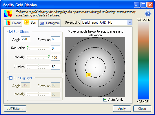 6. Sun sekmesine klikleyin ve yeni bir açı ve yükseklik için güneş ikonunu önizleme penceresinde tutup sürükleyin.