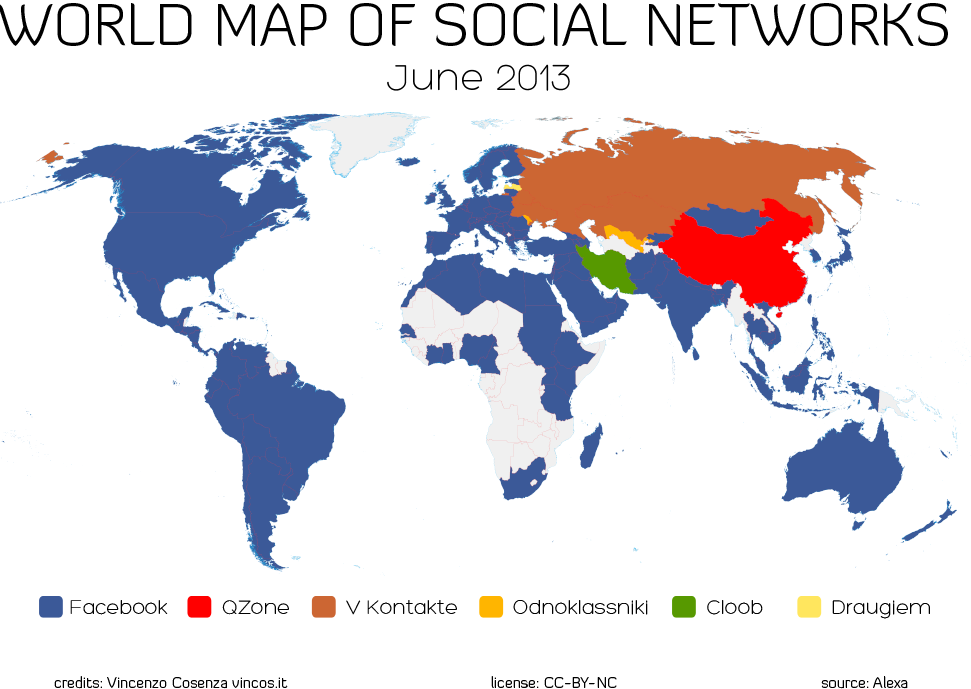 44 Resim 2.4. Haziran 2013 Dünya Sosyal Ağlar Haritası Vincos un Haziran 2013 verilerine bakıldığında (Resim 2.