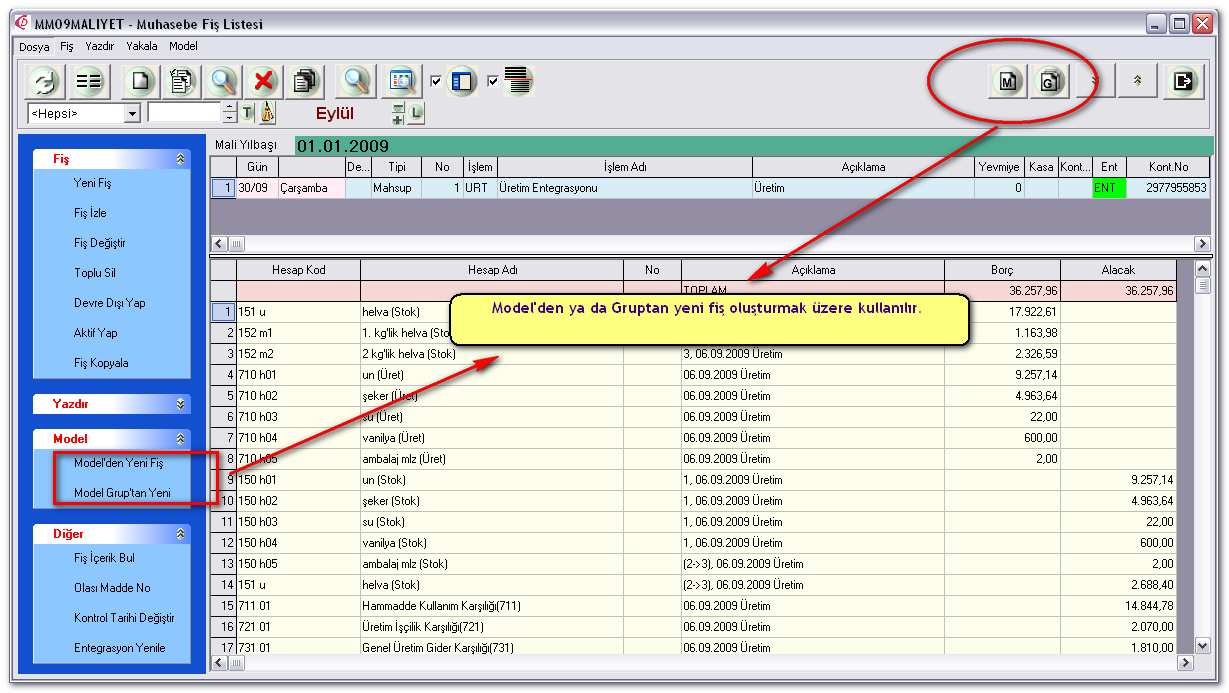 Model Grup Listesi Bu yapı, dönem sonunda kapanış işlemleri için kullanılabilir. Önceden tanımlanmış olan model fişlerin gruplanması ve topluca işlenebilmesi için geliştirilmiş bir düzenektir.
