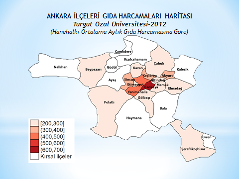 TURGUT ÖZAL ÜNİVERSİTESİ Harita-14: Ankara Kentsel İlçeleri Hanehalkı Aylık Gıda Harcamaları 13.