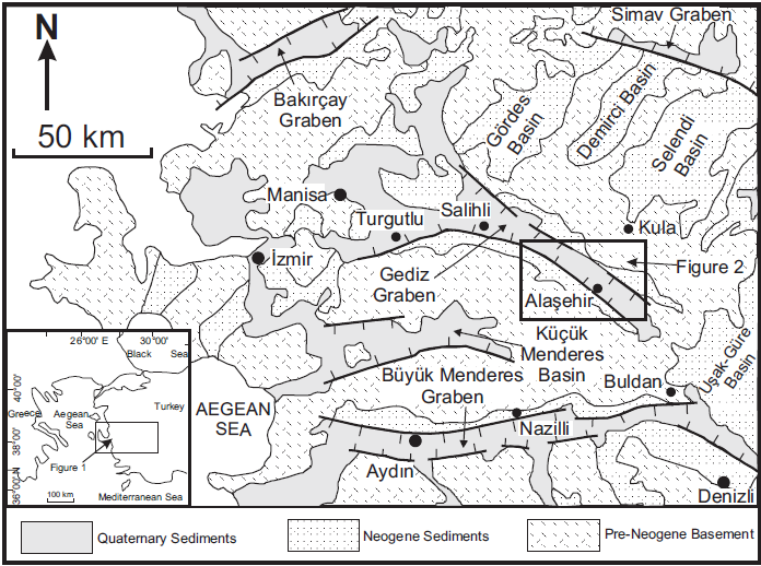 1.2. Bölgenin jeolojisi Türkiye nin batısında Gediz grabeni en belirgin ve gelişmiş graben havzasına sahiptir (Çiftci ve Bozkurt, 2008) Gediz grabeni bölgesinde yer alan kaya birimleri temel