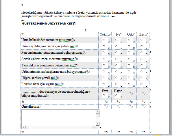 Tablo 4.1: Müşteri memnuniyeti anketi 4.4. Personelin Değerlendirilme Kriterleri Çalışanların potansiyelleri rekabet gücünü belirler.