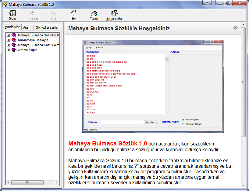 Yardım Sayfası Bu sayfanın programda açılmış halidir.