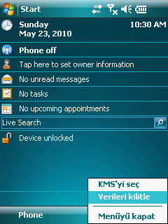 K U L L A N I M K I L A V U Z U Bir klasöre erişimi hemen engellemek için: Aygıt bildirim alanındaki Kaspersky Mobile Security 9.0 simgesine basın ve Verileri kilitle öğesini seçin (bkz.