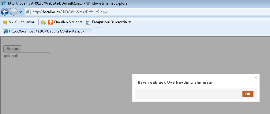 Bir metod oluşturuyoruz using System; using System.Collections.Generic; using System.Linq; using System.Web; using System.Web.UI; using System.Web.UI.WebControls; public partial class Default2 : System.