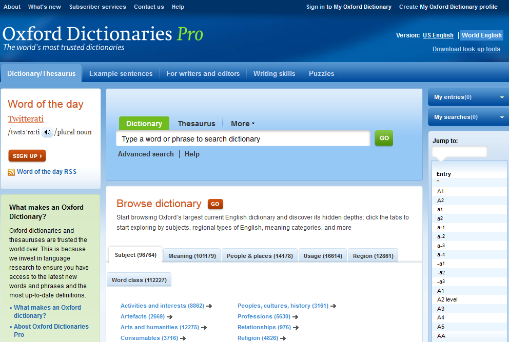 Oxford un dünya çapında tanınmış dil araştırmalarını baz alan güncel online sözlükler, eşanlamlılar