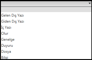 Evrak tipi açılır listesinden yazı tipi seçilir ve mevcut üst verileri görüntülenir.