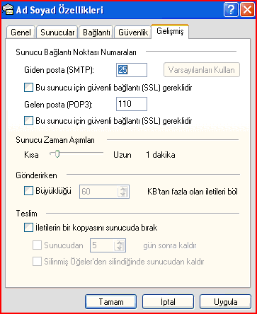 TEKRAR AŞAĞIDAKİ RESİMDE GÖRÜLEN BÖLÜM KARŞIMIZA GELİR. ÜST BÖLÜMDEKİ BEŞ SEÇENEKTEN EN SAĞDAKİ Gelişmiş SEKMESİNİ SEÇERİZ.