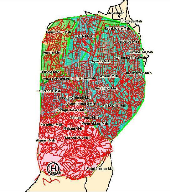 SERVİS PLANLAMA Hastanelerin servis alanları Hız: 50km Ulaşım süresi: 5 dak.