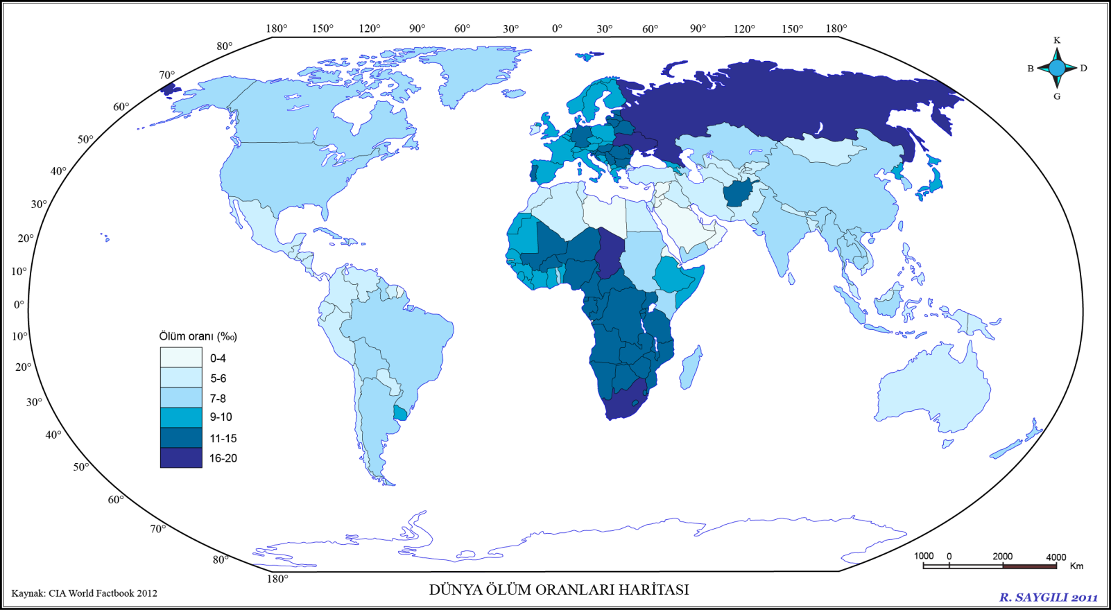 Bazı ülkelerin ölüm oranları: Sıra Ülke Ölüm oranı (% 0 ) (2011 tahmini) 1 Angola 23.40 2 Afganistan 17.39 3 Rusya 16.04 4 Ukrayna 15.74 5 Somali 14.87 6 Tanzanya 12.09 7 Almanya 10.92 8 Belçika 10.