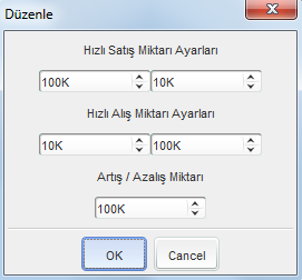 4.3. Yeni Emir ile Hızlı Alım-Satım Ekranlarındaki Miktar Hane ve Kutucuklarının Düzenlenmesi Her iki emir ekranında yer alan küçük kutularda belirtilen miktarlar ile hızlı bir şekilde o miktardan