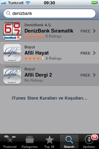 Appstore ekranındaki Search kısmına DenizBank yazarak Sıramatik uygulamamız aşağıda listelenir. Sıramatik ikonuna dokunduklarında indirme sayfası açılır.