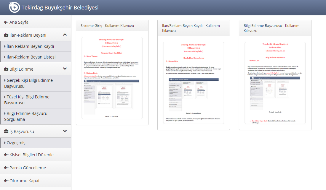 Tekirdağ Büyükşehir Belediyesi E-Hizmet Sitesi (ehizmet.tekirdag.bel.
