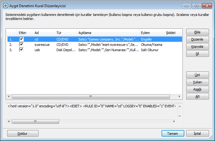 4.1.3 Aygıt denetimi ESET NOD32 Antivirus, otomatik aygıt (CD/DVD/USB/...) denetimi sağlar.