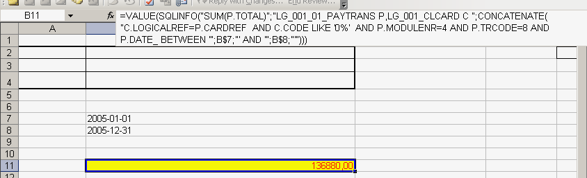ÖRNEK3:Aşağıdaki fonksiyon ile borç takipdeki belirli bir tarih aralığındaki kodu 0 ile başlayan carilerin toptan satış faturalarının toplamını listelenmektedir.