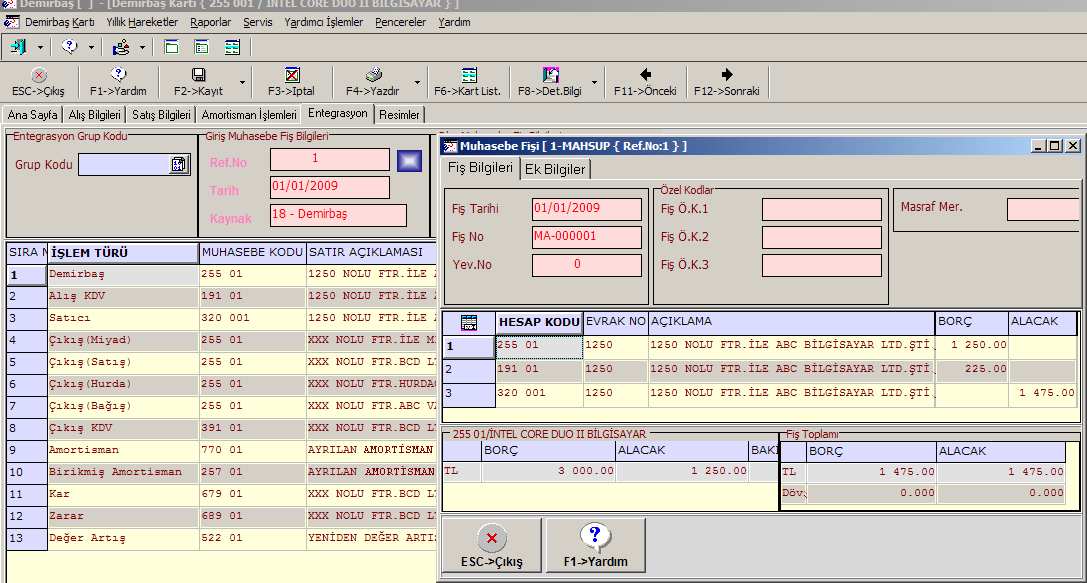 Oluşan muhasebe fişleri istenirse Ekran 11 de olduğu gibi ekrandan izlenebilir.