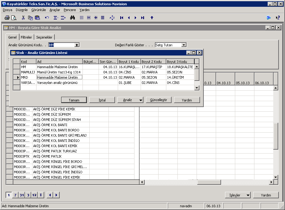 5 Yukarıdak resimde Stok - Analiz Görünüm Listesi formundan görebildiğimiz gibi.