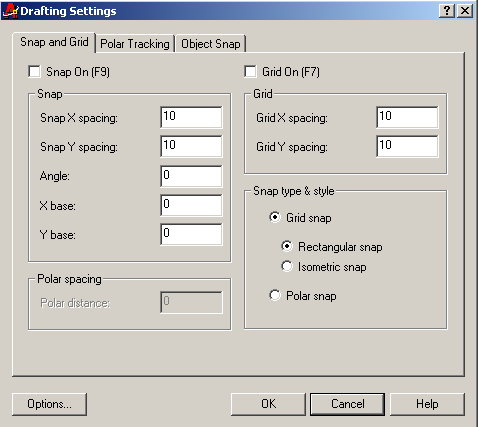 Resim 1.61: Drafting Settings Diyalog Kutusu Grid X spacing giriş kutusunda 10 olan değeri 5 yapın, Grid Y spacing giriş kutusundaki değeri de 5 yapın, OK ye tıklayın.