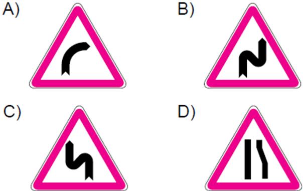 14 60-Aşağıdakilerden hangisi sağa devamlı viraj işaretidir? 65-Şekildeki trafik işareti neyi ifade eder?