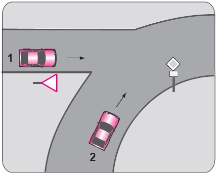 34 102-Şekilde belirtilen yol ve araçların durumu için aşağıdakilerden hangisi yanlıştır? 106-Şekildeki trafik kazası hangisine uyulmaması sonucu meydan gelmiş olabilir?