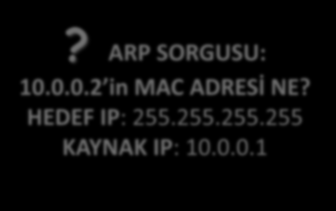 IPV4 ARP-1 10.0.0.1 10.0.0.2? ARP SORGUSU: 10.0.0.2 in MAC ADRESİ NE?