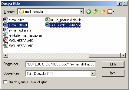 Eklenen dosya Konu bölümünün altında Ek olarak görülecektir. Bir maile birden fazla dosya eklenebilir.