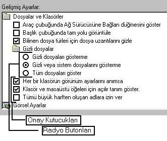 İstenilen onay kutucuğunu tıklandığında, eğer seçili hale geldiyse yanına onay (5) işareti gelir. Seçili değilse kutucuk boştur.