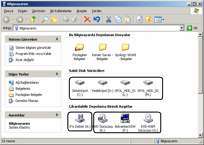 Bilgisayarım Penceresinde Disk Alanlarının Görülmesi Ayrıca eğer bir bilgisayarın sabit diski (harddiski) parçalara ayrılabilir. Bu durumda harddisk sayısı değişecektir.