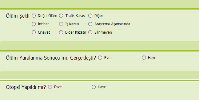 C-D-E KISMI T.C. Sağlık Türkiye Bakanlığı Halk Sağlığı Ölüm Şekli Yaralanma ve Otopsi bilgilerinin bulunduğu kısımdır.