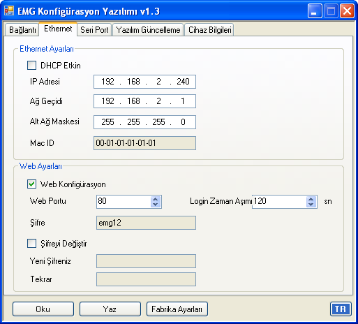 2.1.1. TCP Bağlantı Türü EMG sunucu ya da istemci modunda çalışabilir.eğer EMG 'ye uzaktan bağlantı kurulmasını istiyorsanız TCP Sunucusu seçeneğini seçin.