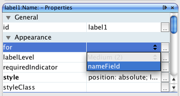 Not: add binding attribute yaptiginizda, o component icin Netbeans IDE getter ve setter metodlarini yaratir. 7. Daha sonra Label componentin Properties (Ctrl + Shift + 7) penceresini aciniz.