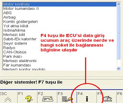 Resim 2.3: Diagnostik cihaz soketinin yerinin bulunması Resim 2.4: Diagnostik cihazı arıza hafızası kontrol ekranı Resim 2.