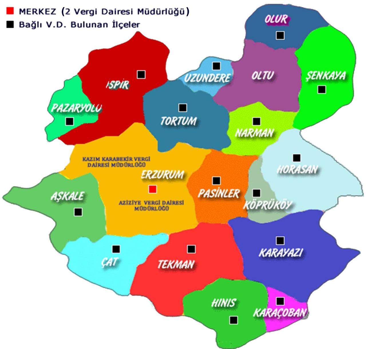 Erzurum Vergi Dairesi Başkanlığı yetki alanı ile Bağlı ve Bağımsız Vergi