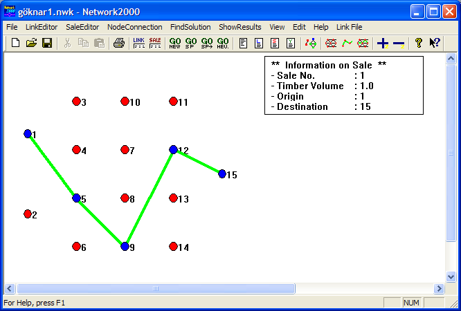 EK ÇĐZELGELER VE ŞEKĐLLER Ek Çizelge 2. Birinci ağaç için NETWORK 2001 programının ürettiği optimum sonuç Ek Şekil 1. Birinci ağaç için optimum çözümün grafiksel gösterimi Ek Çizelge 3.
