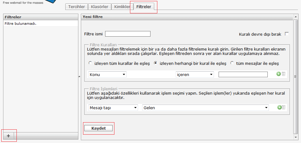 Roundcube e-posta sisteminde tatil mesajı, otomatik cevaplama ayarlamalarını yapabileceğiniz, gönderici / alıcı / konu ve postalara dayalı seçenekler ile filtre oluşturabileceğiniz bölümdür.