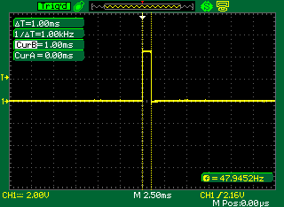 C7 pinine 100 değeri gönderilmiş ve şekil 32. de verilen 22 ms periyotlu ve 47.9452 Hz frekanslı DGM dalga şekli gözlenmiştir. Şekil 32.