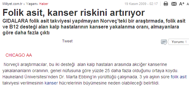 Folik asit desteğinin hastalıklarla ilişkisi Kanser gelişimi: Folik asit eksikliği sonucunda; DNA sentezinde azalma,