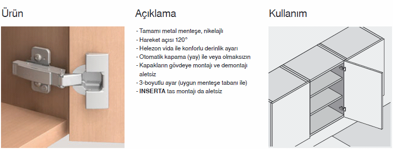 KÖŞE BİNİ MENTEŞELER TAS INSERTA ÖZELLİK KOD NO: Çelik tas Yaylı BLM.71T5590B Çelik tas Yaysız BLM.70T5590BTL TAS VİDALI ÖZELLİK KOD NO: Çelik tas Yaylı BLM.71T5550 Çelik tas Yaysız BLM.70T5550.