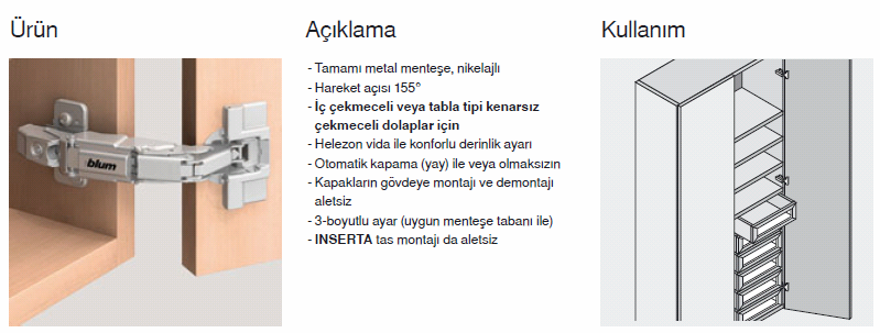 KÖŞE BİNİ MENTEŞELER TAS INSERTA ÖZELLİK KOD NO: Çelik tas Yaylı BLM.71T7540B Çelik tas Yaysız BLM.71T7540BTL TAS VİDALI ÖZELLİK KOD NO: Çelik tas Yaylı BLM.71T7500B Çelik tas Yaysız BLM.