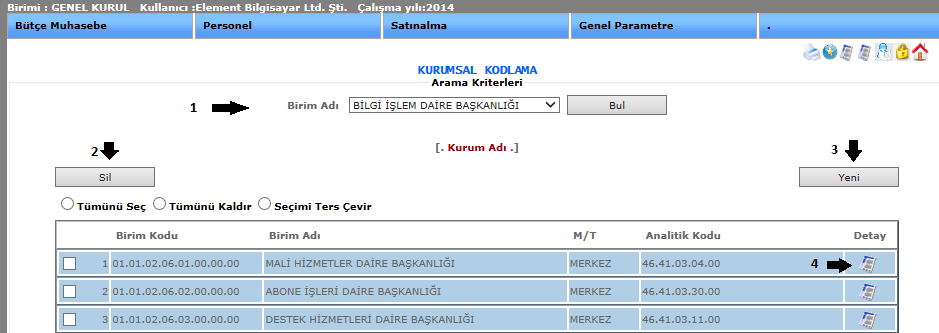 Şekil 1 Kurumsal kodlama ekranına girebilmemiz için genel parametre menümüzden kurumsal yapılandırma ve onun alt menüsünden de kurumsal kodlamayı seçerek ekranımızı açabiliriz.