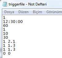 Zaman tabanlı kayıt Zaman tabanlı kayıt kullanıcının oluşturmuş olduğu zaman dosyası tabanlıdır. Kullanıcı aşağıdaki şekilde bir dosya oluşturmalı ve cihazın içine bu dosyayı kaydetmelidir.