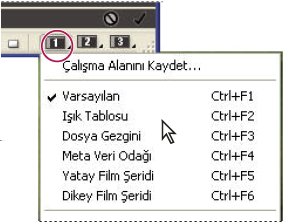 BRIDGE/VERSION CUE 12 Çalışma alanı düğmeleri Varsayılan çalışma alanları Bridge, çok sayıdan önceden konfigüre edilmiş çalışma alanı sağlar: Varsayılan Sık Kullanılanlar, Klasörler, Filtre, İçerik,