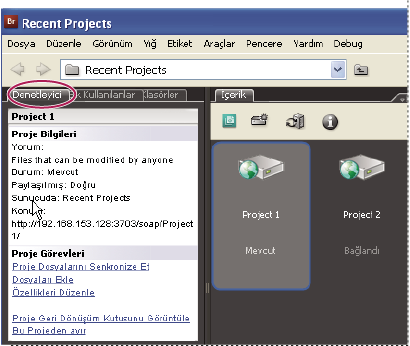 BRIDGE/VERSION CUE 34 Hem Adobe, hem de Adobe olmayan proje dosyalarının sürümlerini teslim edin.