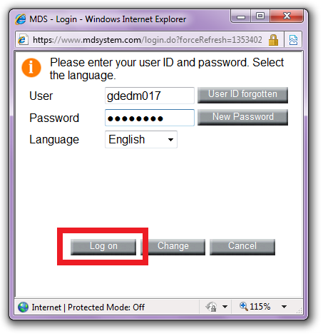 Kayıt altına alınan «User ID» ve «Password» ilgili