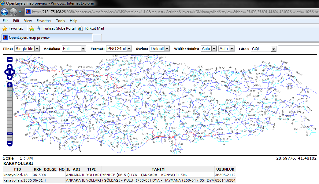 2- OpenLayers ile web tarayıcısı üzerinden Karayolları katmanının OpenLayers ile web tarayıcısı üzerinden