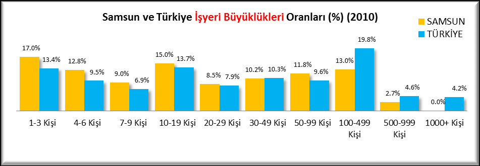 4/A KAPSAMI ZORUNLU SİGORTALI SAYILARININ İŞYERİ BÜYÜKLÜKLÜĞÜ (TÜRKİYE-SAMSUN) (2008-2010) İşyeri 2008 2009 2010 2010 Oranları(%) Büyüklüğü Samsun Pay Türkiye Samsun Türkiye Samsun (%) Türkiye Samsun