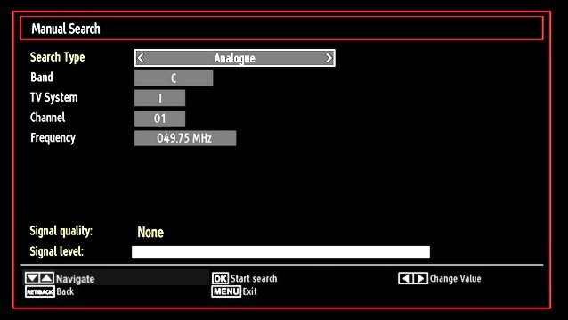 You can select options by using / and OK buttons. Auto Channel Scan (Retune) Menu Operation Analogue: Searches and stores analogue stations.