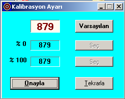 Kalibrasyon menüsünde oransal çubuk üzerindeki %0 (BoĢ) ve %100 (Dolu) değerlerini ayarlamak için 2 adet bölüm vardır.